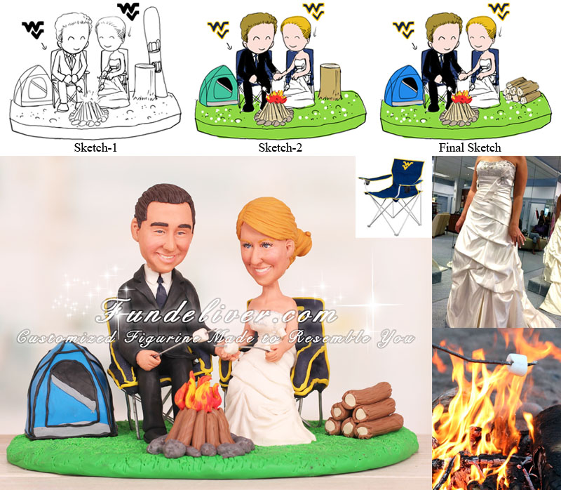 Roasting Marshmallows Over Campfire Camping Wedding Cake Toppers